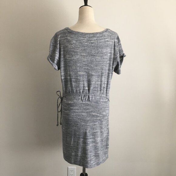 MAEVE Anthropologie Marled Gray Faux Wrap Overlay Front Cuffed Sleeve Dress - Picture 10 of 11